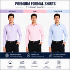 Clothizen Men's Solid Formal Shirt pack of 3 | Light Blue | Lavender | Pink | Premium | Cotton Enriched | Full Sleeves | Comfort Fit | Single Chest Pocket