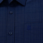Men's Checkered Regular Fit Formal Shirt | Slate Grey with Self Checks | Premium | Pure Cotton | Half Sleeves | Single Chest Pocket