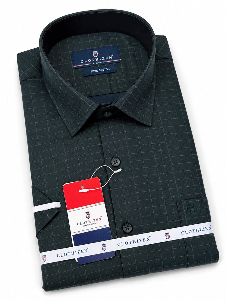 Men's Checkered Regular Fit Formal Shirt | Wine with Grey Checks | Premium | Pure Cotton | Half Sleeves | Single Chest Pocket