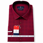 Men's Checkered Regular Fit Formal Shirt | Crimson Red with Self Checks | Premium | Pure Cotton | Half Sleeves | Single Chest Pocket