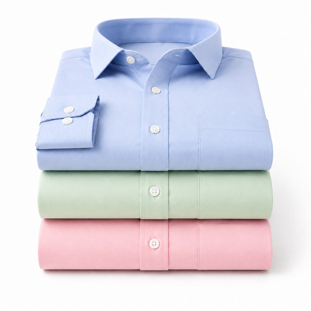 Clothizen Men's Solid Formal Shirt pack of 3 | Light Blue | Green | Pink | Premium | Cotton Enriched | Full Sleeves | Comfort Fit | Single Chest Pocket
