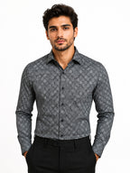 Men's Printed Regular Fit Formal Shirt | Black | Premium | 100% Cotton | Full Sleeves | Single Chest Pocket