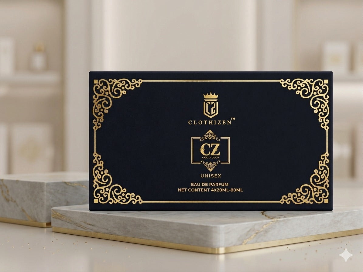 Clothizen Unisex Luxury Perfume Gift Set | Good Luck Series | 4x20ml | Long Lasting Perfume | Woody, Aquatic,Jasmine,saffron & Musk Fragrance Notes| Eau de Parfum  -  80 ml (For Men & Women)